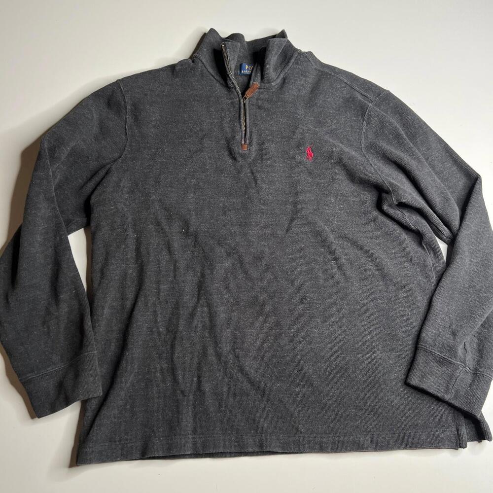 Polo Ralph Lauren Men’s 1/4 Zip‎ Mock Neck Sweatshirt Gray Cotton L Pony Logo